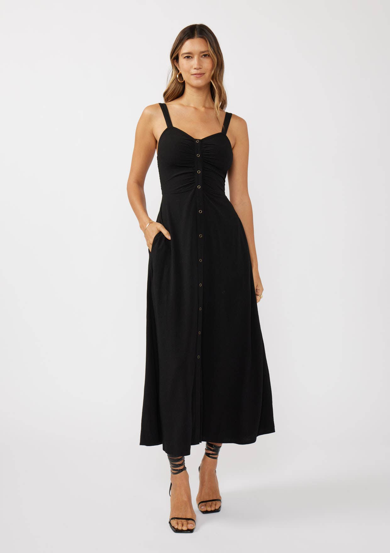 V-Neck Ruched Button Down Maxi