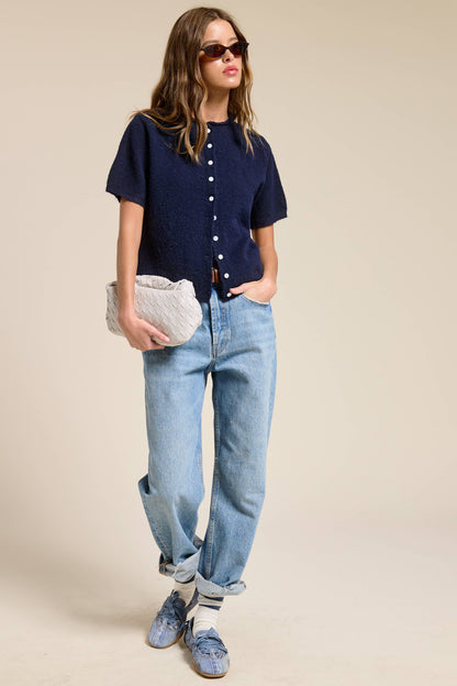 Short Sleeve Button Down Cardigan Mocha