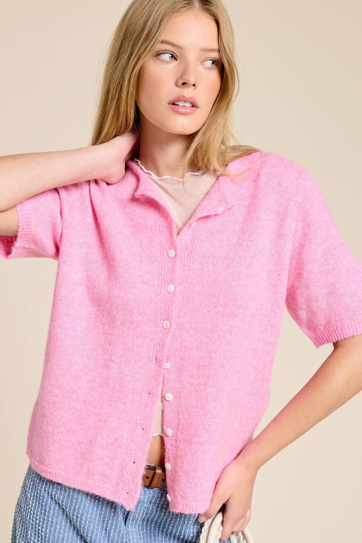 Short Sleeve Button Down Cardigan Mocha