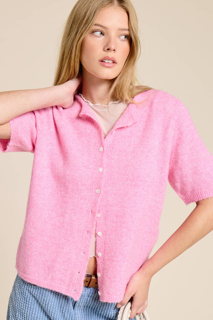 Short Sleeve Button Down Cardigan Mocha