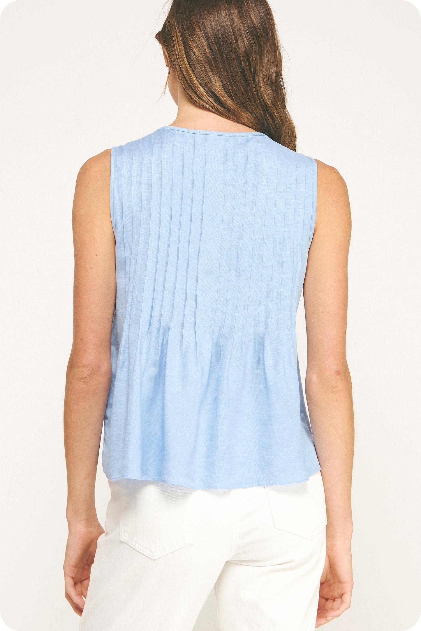Pintuck Tie Detail Linen Sleeveless Top