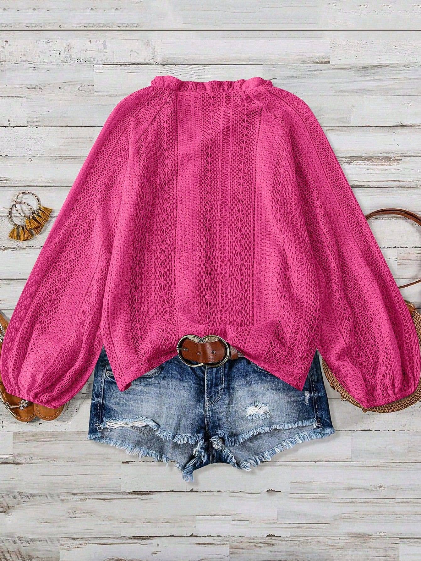 Lace V-Neck Button Down Blouse