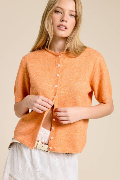 Short Sleeve Button Down Cardigan Mocha