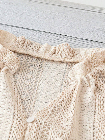 Lace V-Neck Button Down Blouse