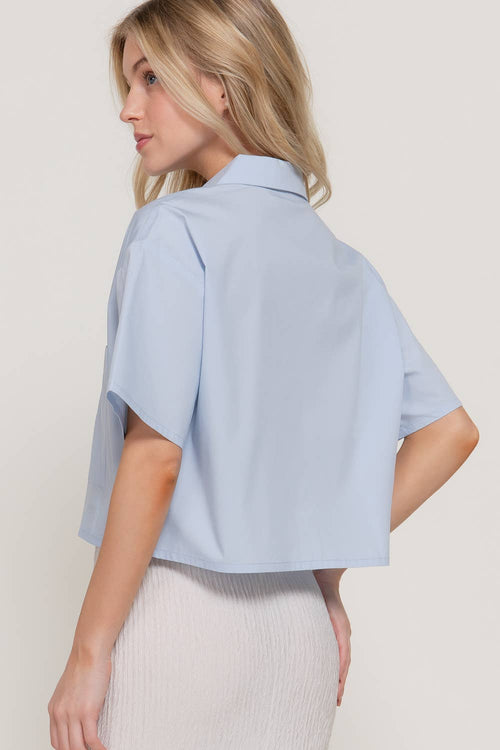 Short Sleeve Button Down Poplin Boxy Woven Shirt