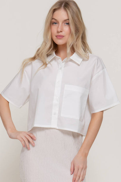 Short Sleeve Button Down Poplin Boxy Woven Shirt
