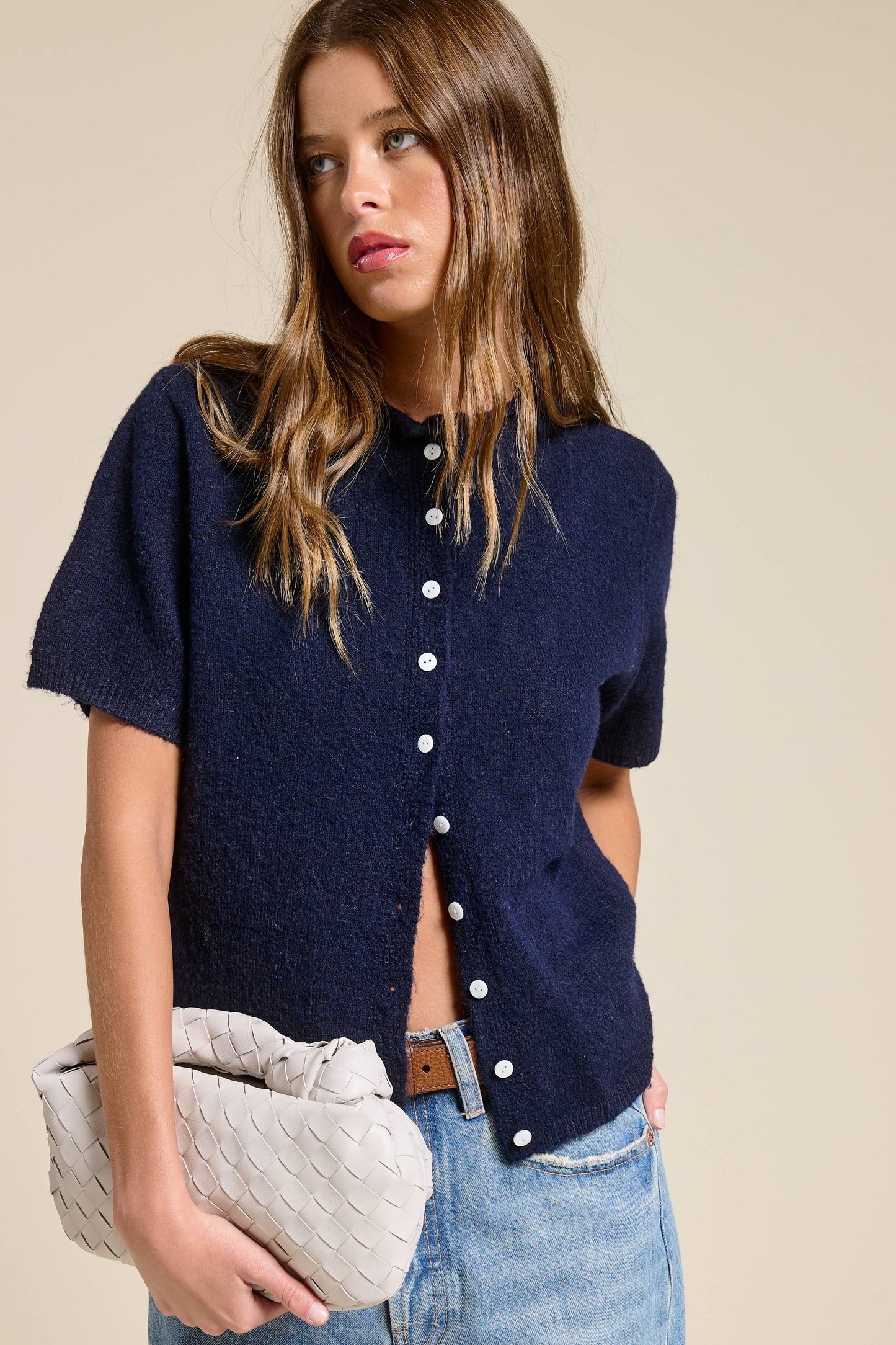 Short Sleeve Button Down Cardigan Mocha