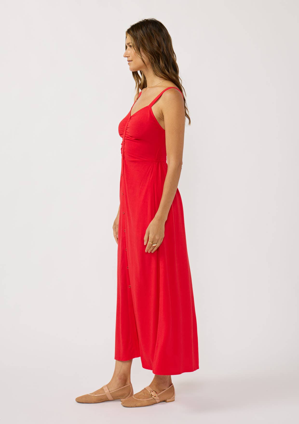 V-Neck Ruched Button Down Maxi
