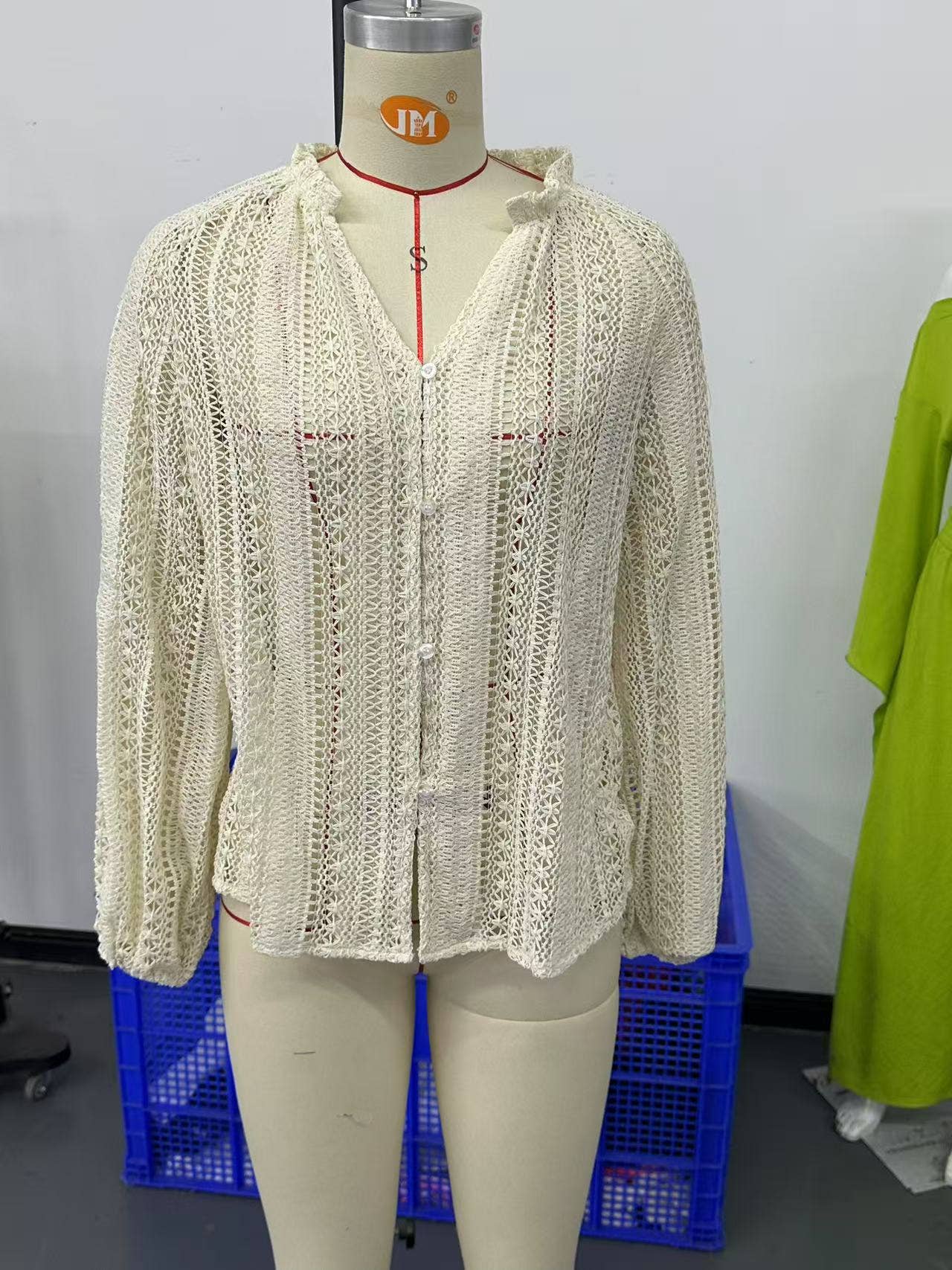 Lace V-Neck Button Down Blouse