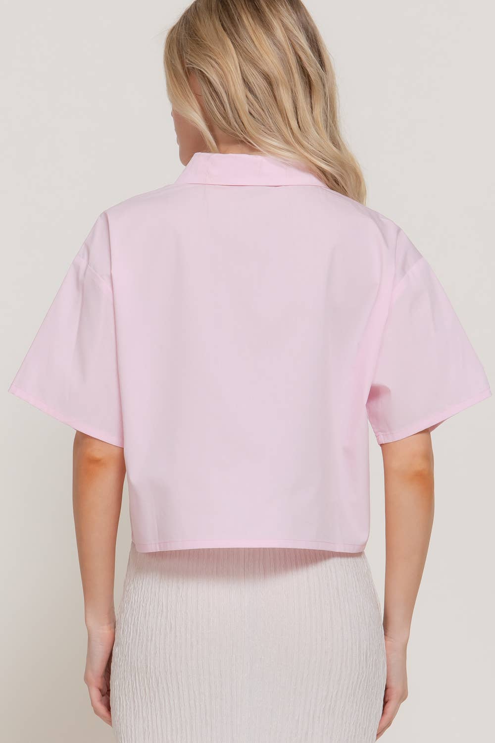 Short Sleeve Button Down Poplin Boxy Woven Shirt