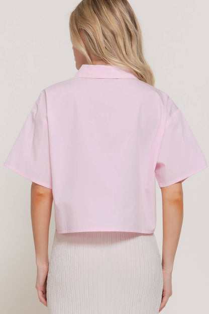 Short Sleeve Button Down Poplin Boxy Woven Shirt