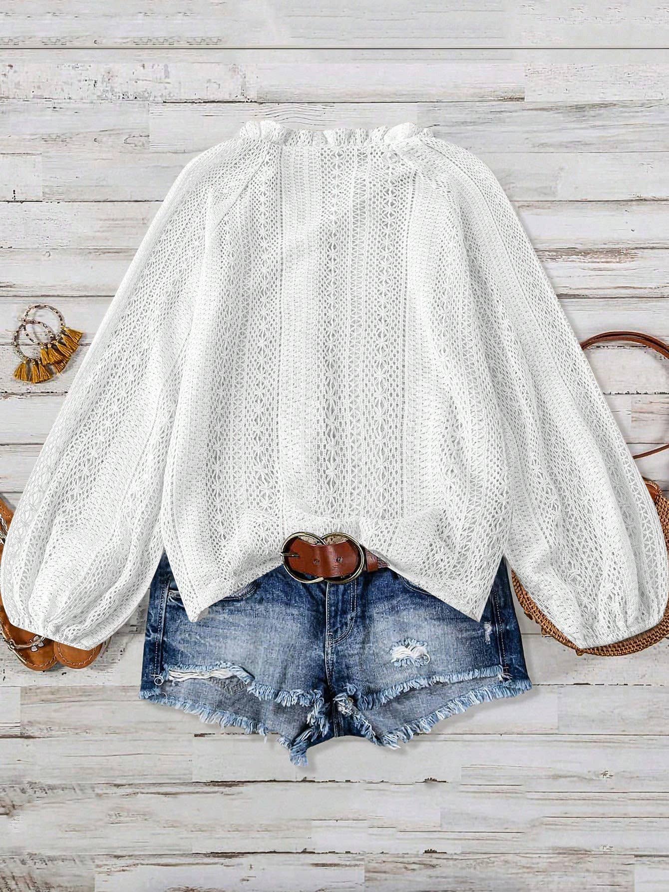 Lace V-Neck Button Down Blouse