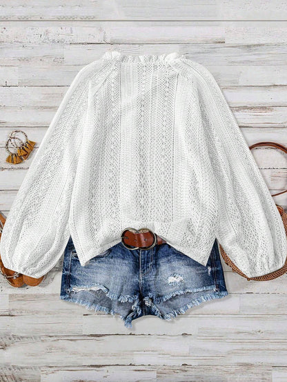 Lace V-Neck Button Down Blouse