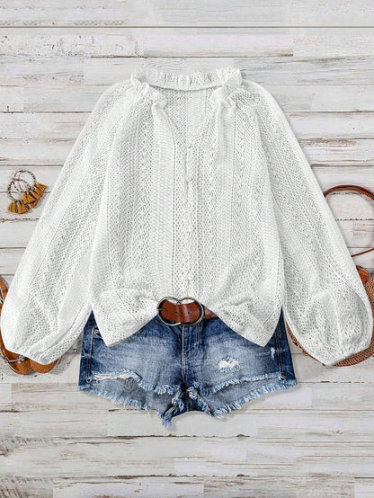 Lace V-Neck Button Down Blouse