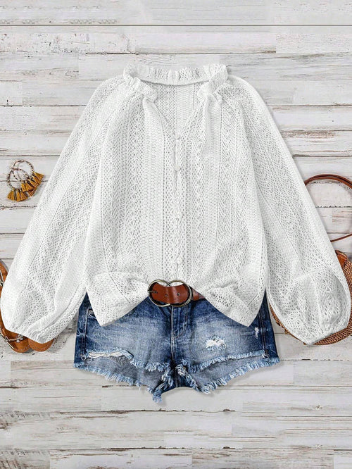 Lace V-Neck Button Down Blouse