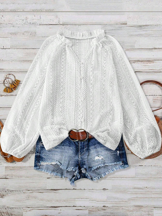 Lace V-Neck Button Down Blouse