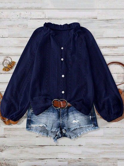 Lace V-Neck Button Down Blouse