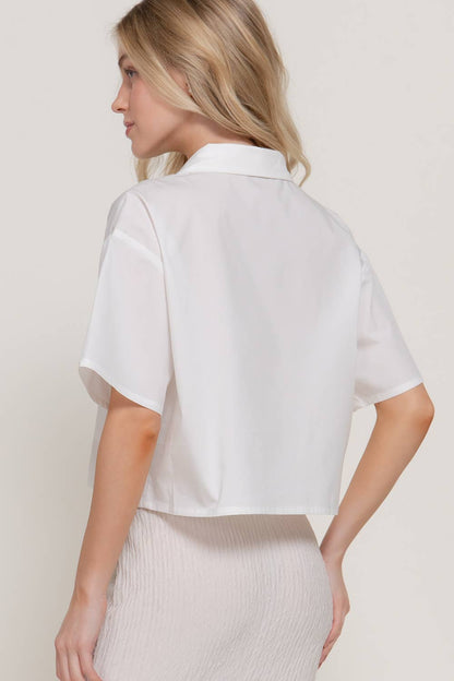 Short Sleeve Button Down Poplin Boxy Woven Shirt