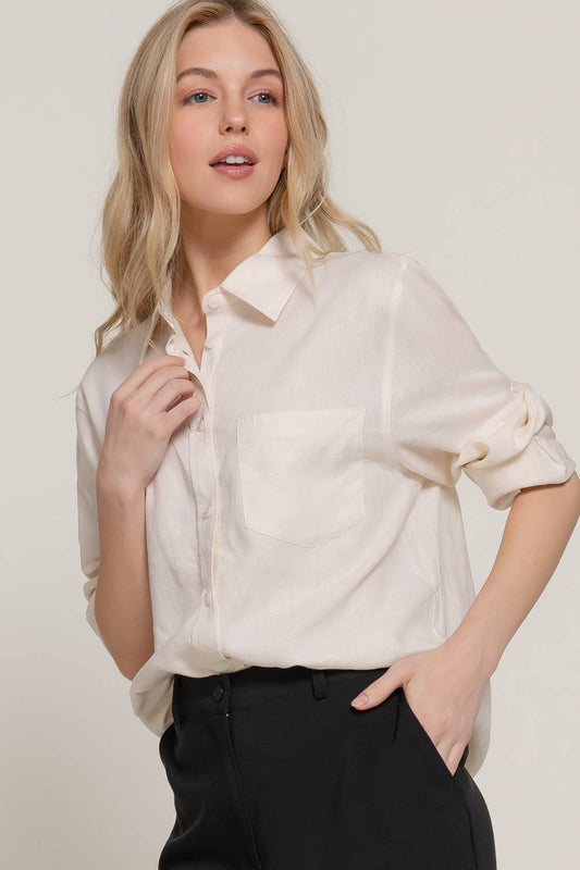 Long Sleeve Linen Blend Shirt NATURAL
