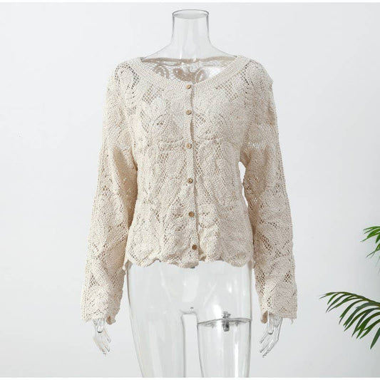 Knit Button-Down Hollow Out Sweater
