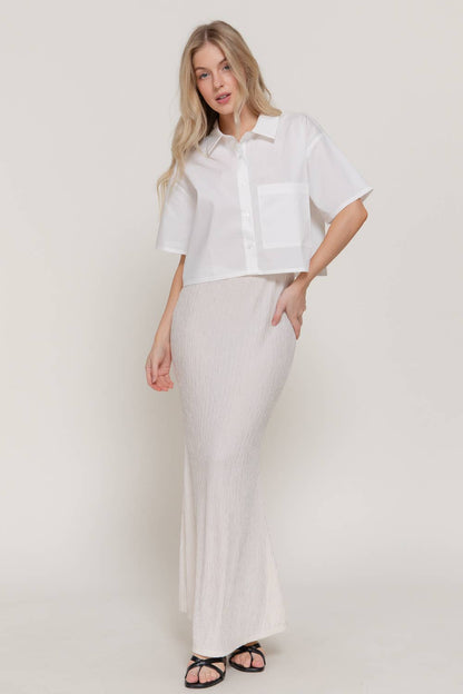 Short Sleeve Button Down Poplin Boxy Woven Shirt