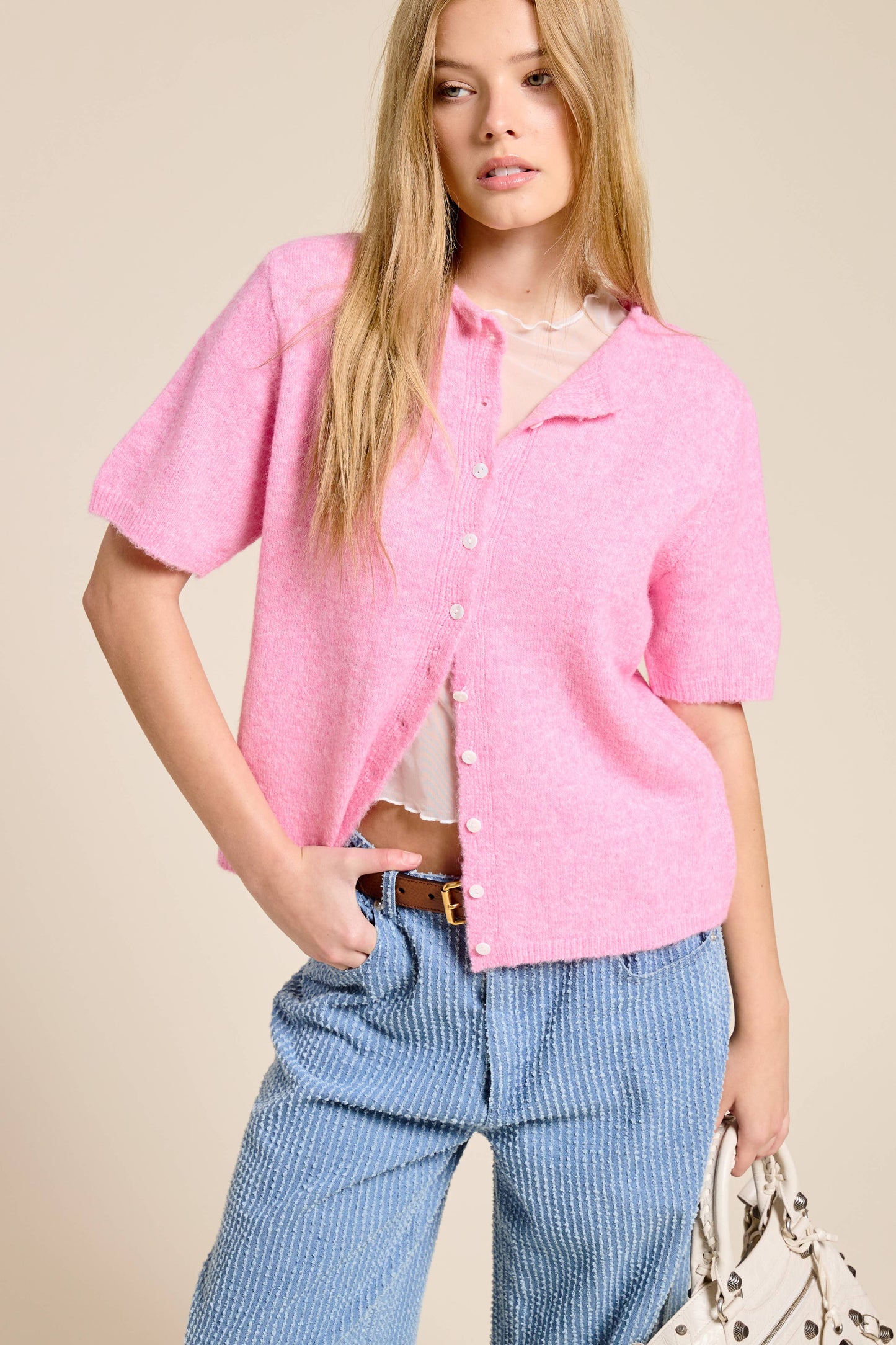 Short Sleeve Button Down Cardigan
