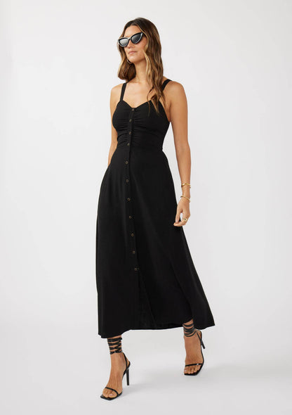 V-Neck Ruched Button Down Maxi