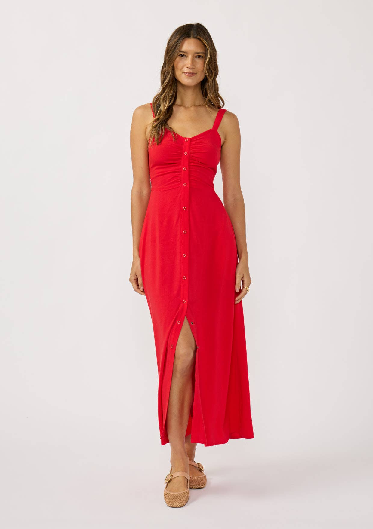 V-Neck Ruched Button Down Maxi