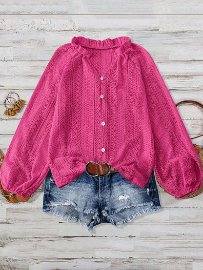 Lace V-Neck Button Down Blouse