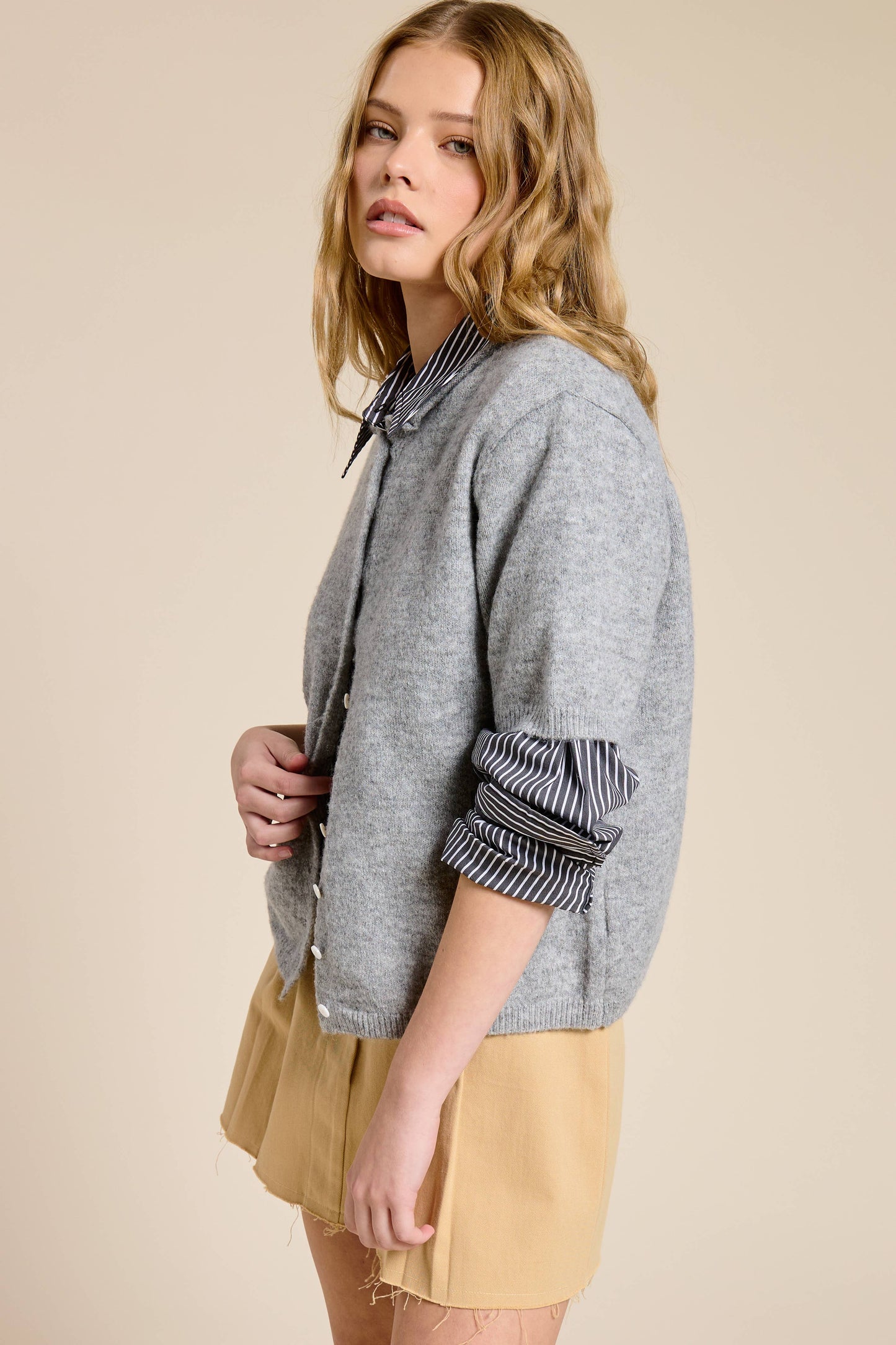 Short Sleeve Button Down Cardigan Mocha