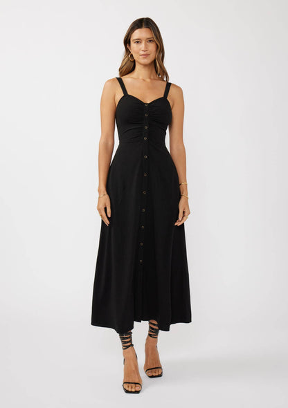 V-Neck Ruched Button Down Maxi