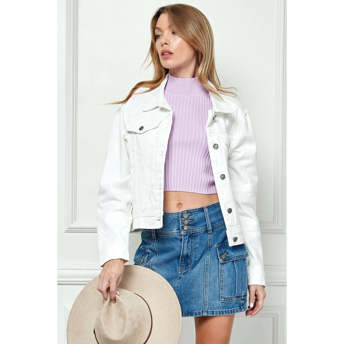 Cropped Denim Jacket WHITE