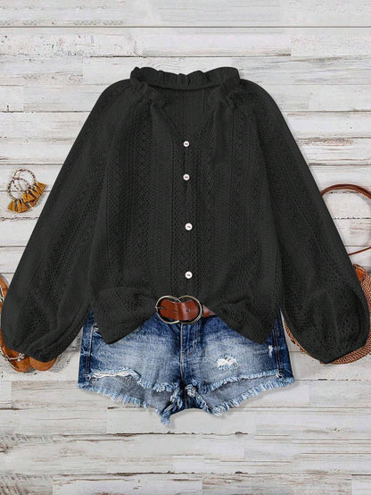 Lace V-Neck Button Down Blouse