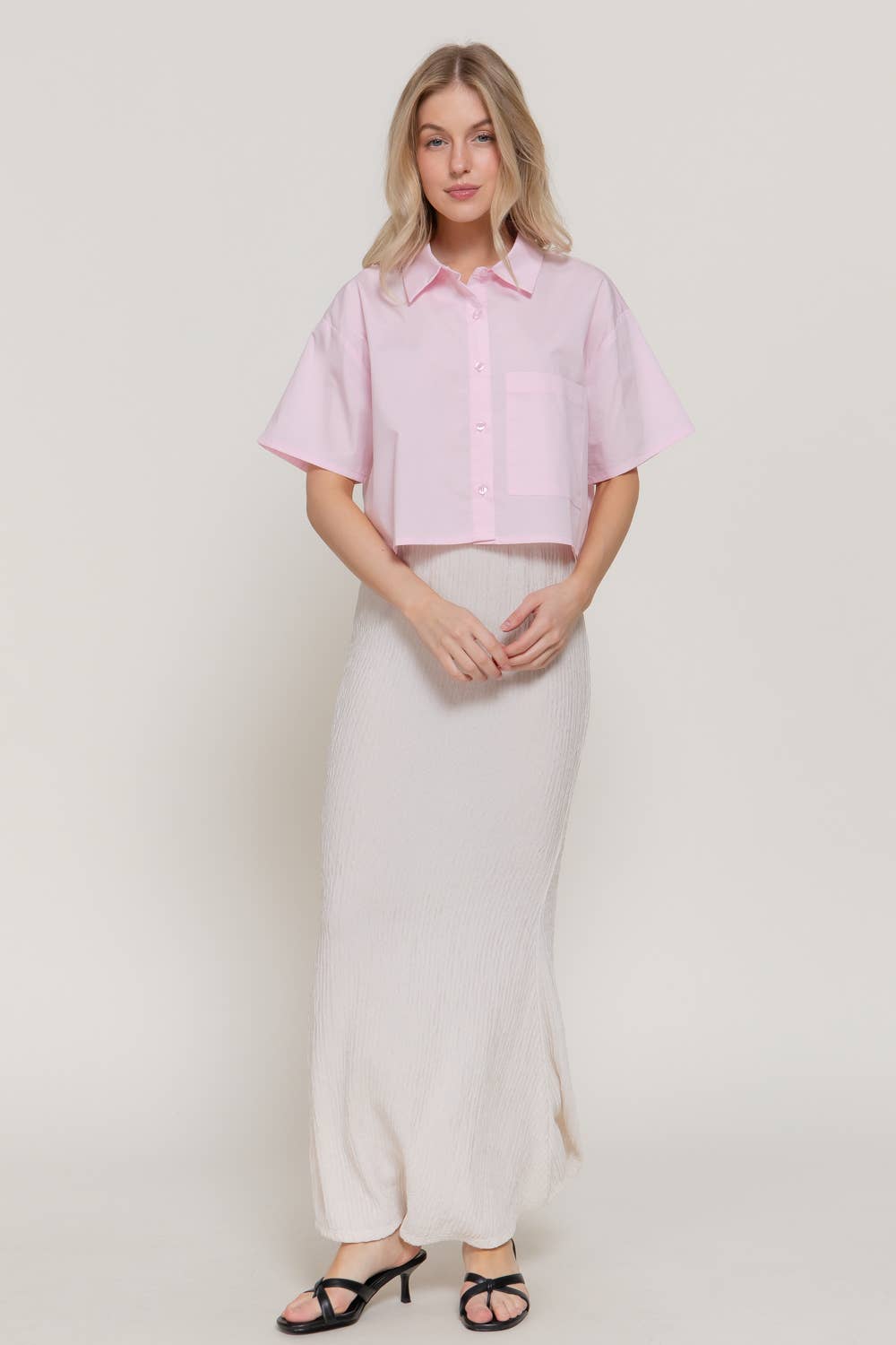 Short Sleeve Button Down Poplin Boxy Woven Shirt