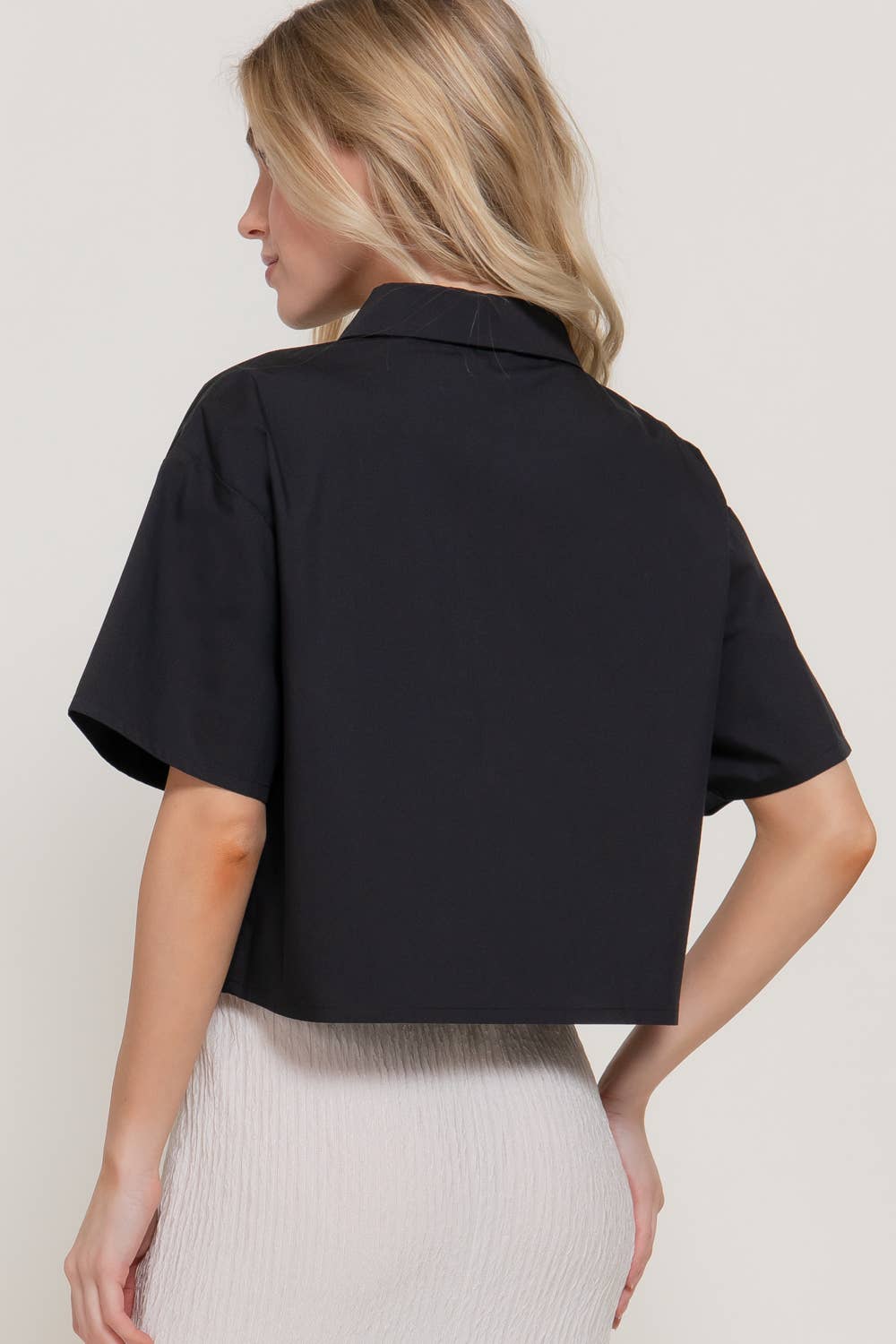 Short Sleeve Button Down Poplin Boxy Woven Shirt