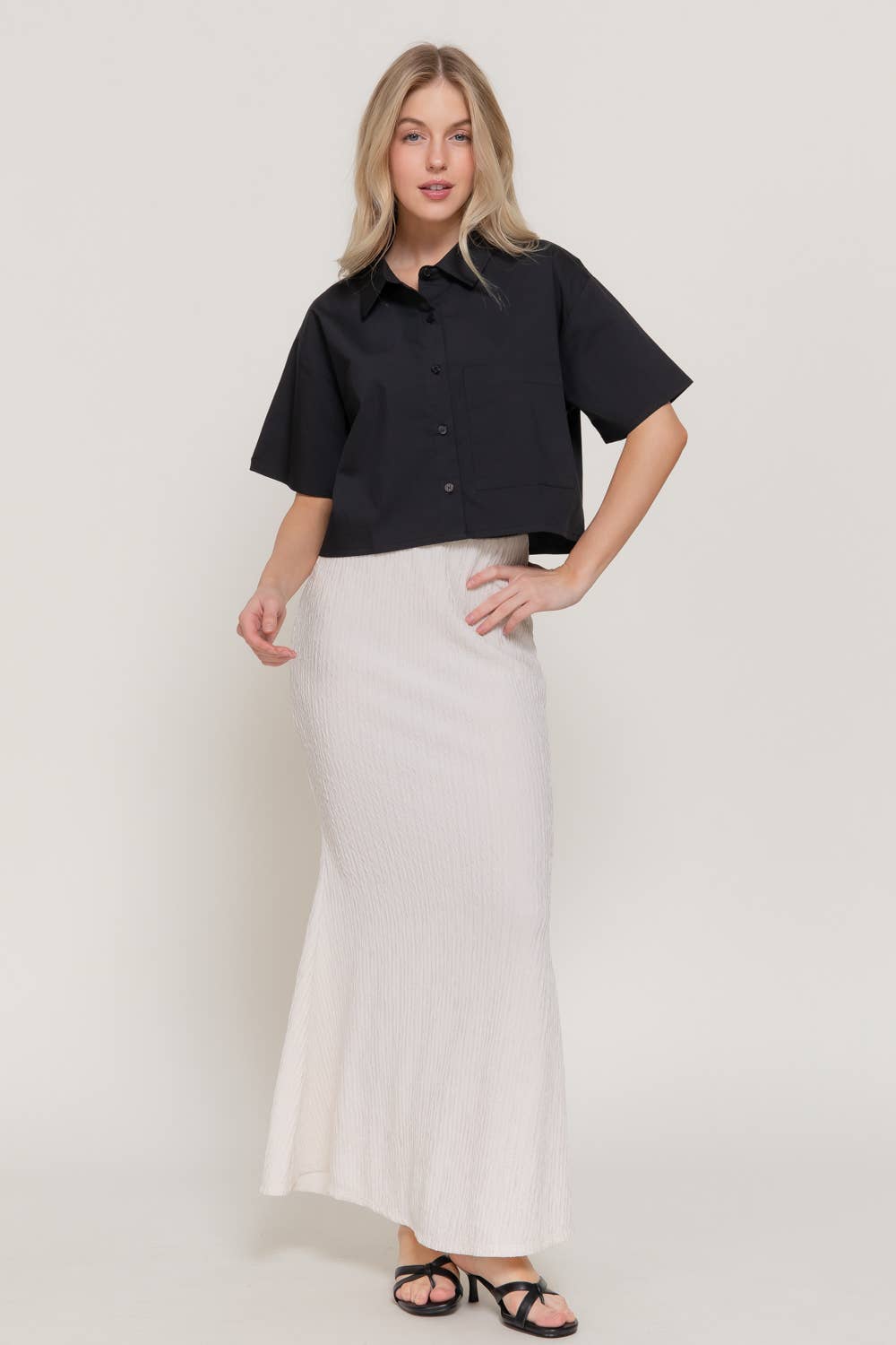 Short Sleeve Button Down Poplin Boxy Woven Shirt
