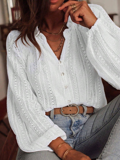 Lace V-Neck Button Down Blouse