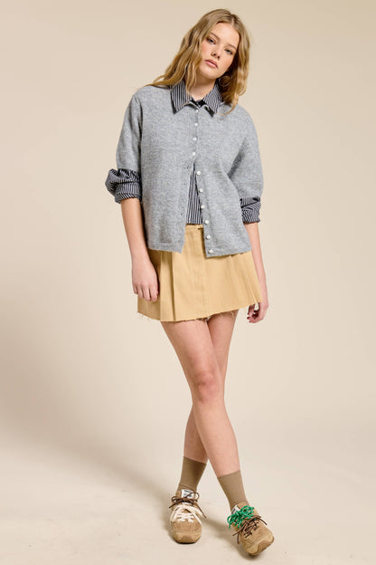 Short Sleeve Button Down Cardigan Mocha