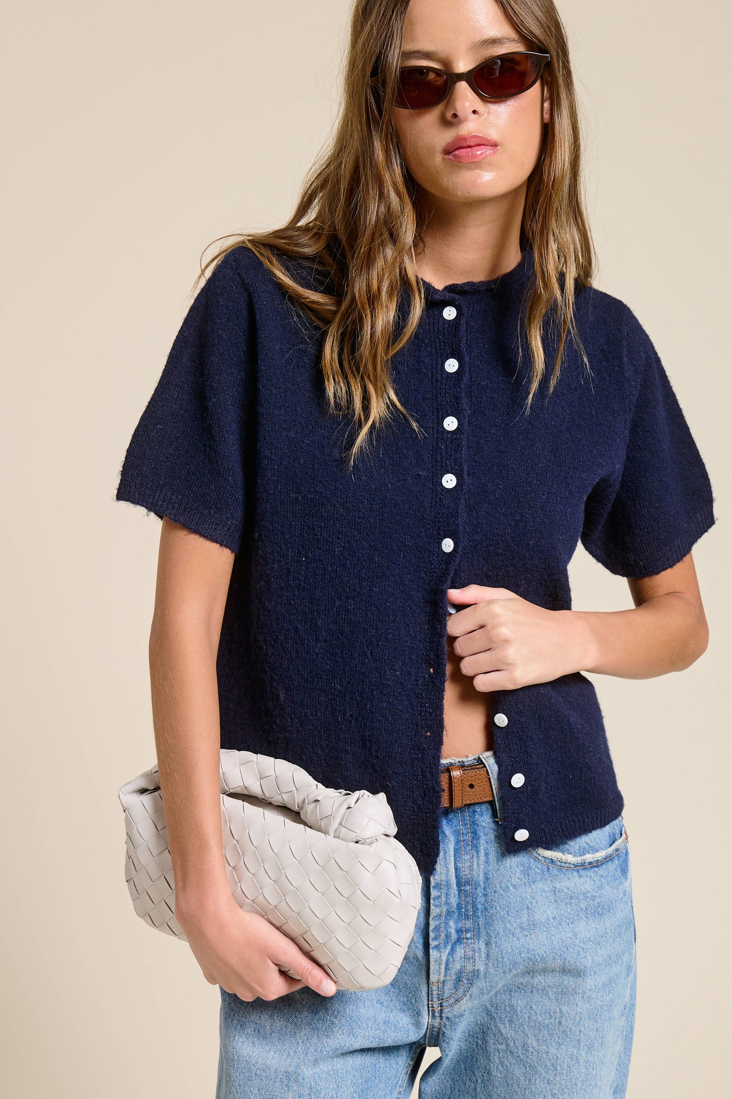 Short Sleeve Button Down Cardigan Mocha