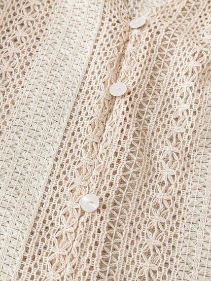 Lace V-Neck Button Down Blouse