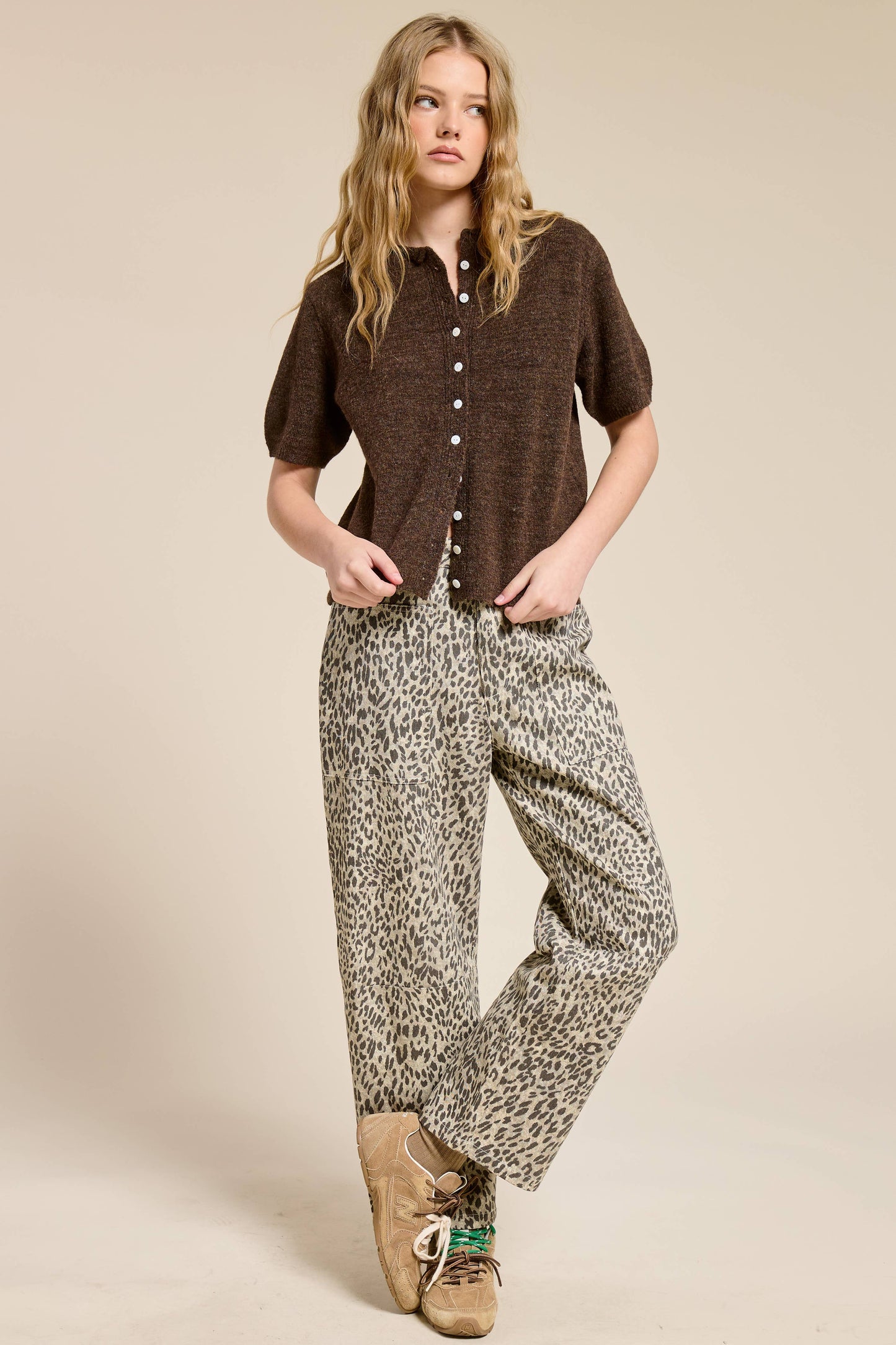 Short Sleeve Button Down Cardigan Mocha