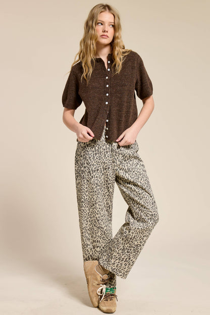 Short Sleeve Button Down Cardigan Mocha