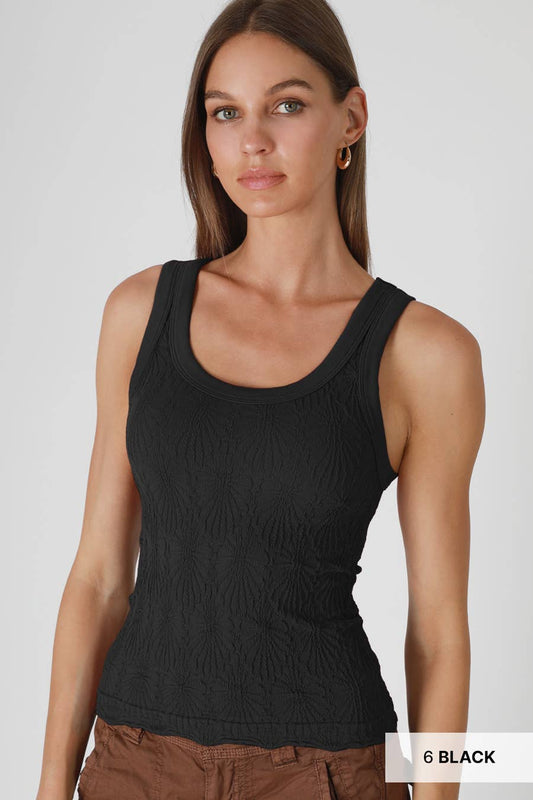 NS8458 - Reversible Lace Textured Tank Top: 6 Black