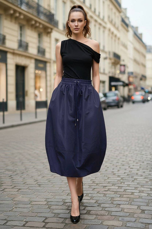 Tulip Midi Skirt: NAVY
