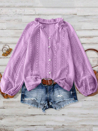 Lace V-Neck Button Down Blouse